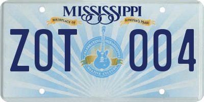 MS license plate ZOT004
