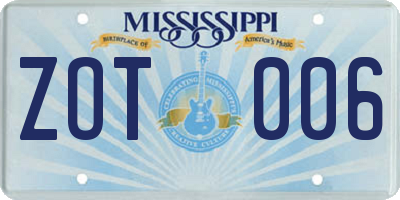 MS license plate ZOT006