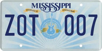 MS license plate ZOT007