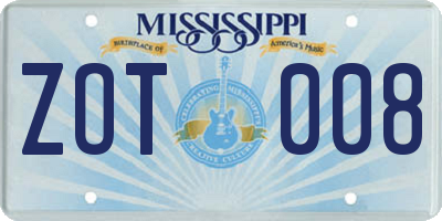 MS license plate ZOT008