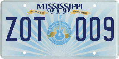 MS license plate ZOT009
