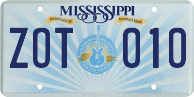 MS license plate ZOT010