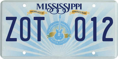 MS license plate ZOT012