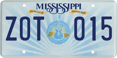 MS license plate ZOT015