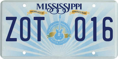 MS license plate ZOT016