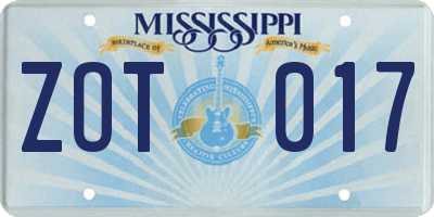 MS license plate ZOT017