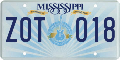 MS license plate ZOT018