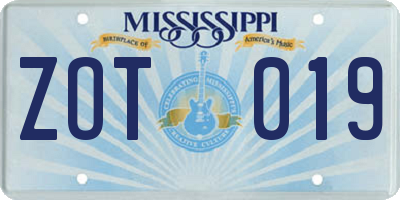 MS license plate ZOT019