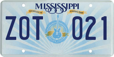 MS license plate ZOT021