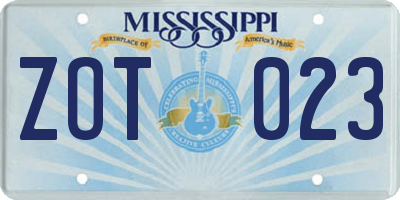 MS license plate ZOT023