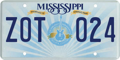 MS license plate ZOT024