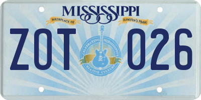 MS license plate ZOT026