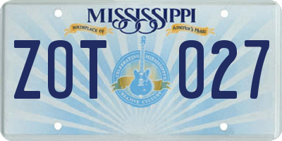 MS license plate ZOT027