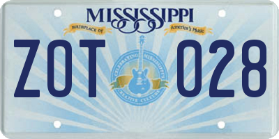 MS license plate ZOT028