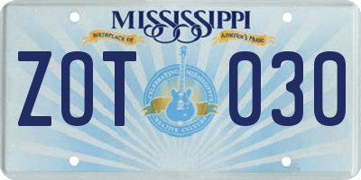 MS license plate ZOT030