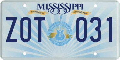 MS license plate ZOT031