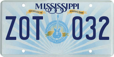 MS license plate ZOT032