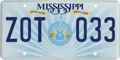 MS license plate ZOT033