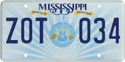 MS license plate ZOT034