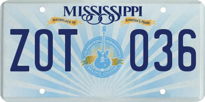MS license plate ZOT036