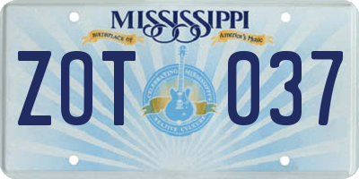 MS license plate ZOT037