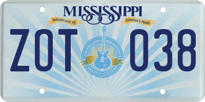 MS license plate ZOT038