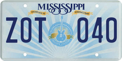 MS license plate ZOT040