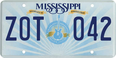 MS license plate ZOT042