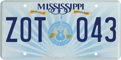 MS license plate ZOT043