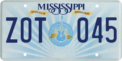 MS license plate ZOT045