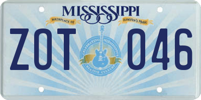 MS license plate ZOT046