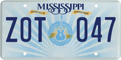 MS license plate ZOT047