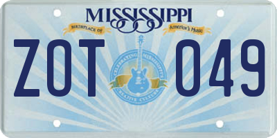 MS license plate ZOT049