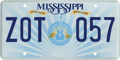 MS license plate ZOT057