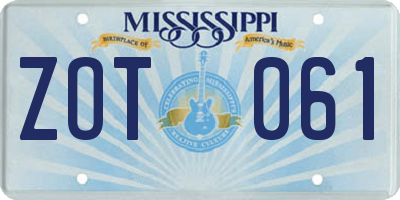 MS license plate ZOT061
