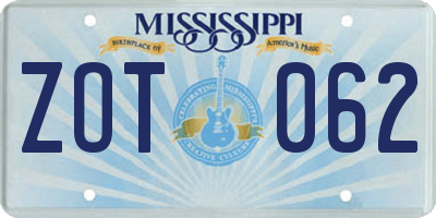MS license plate ZOT062