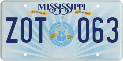 MS license plate ZOT063