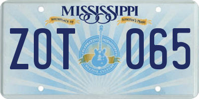MS license plate ZOT065