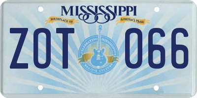 MS license plate ZOT066