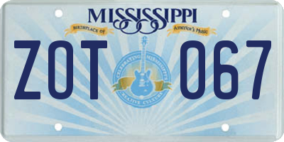 MS license plate ZOT067