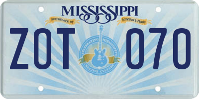 MS license plate ZOT070