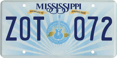 MS license plate ZOT072