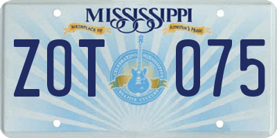 MS license plate ZOT075