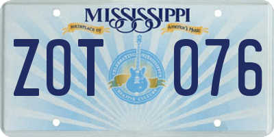 MS license plate ZOT076