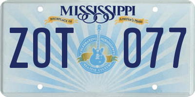 MS license plate ZOT077