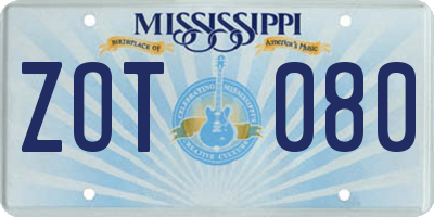 MS license plate ZOT080