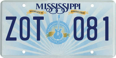 MS license plate ZOT081