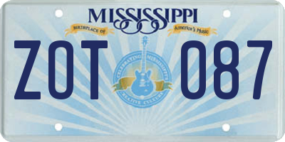 MS license plate ZOT087