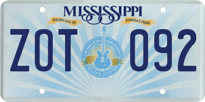 MS license plate ZOT092