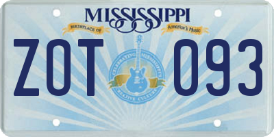 MS license plate ZOT093